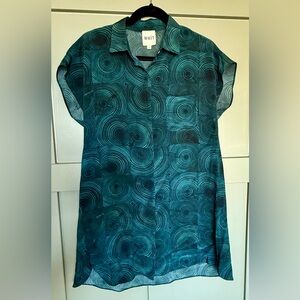 WHiT Teal Circular Pattern Cap Sleeve Tunic/ Dress Size M Anthropologie